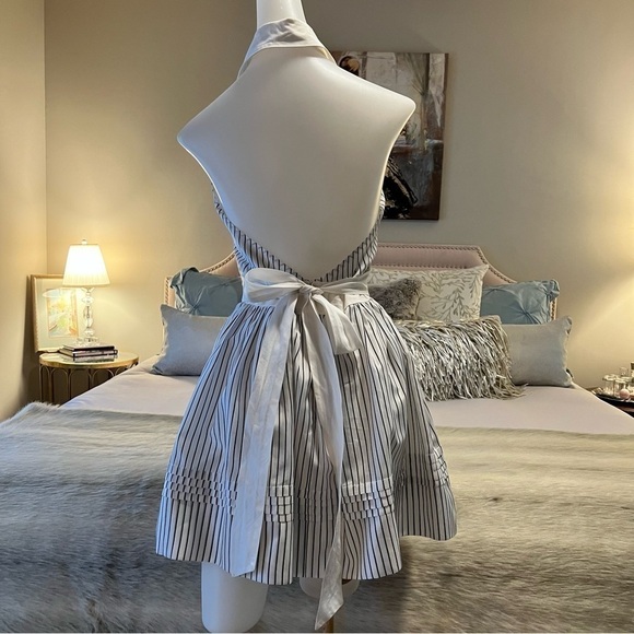 SEA NEW YORK White Gray Stripped 2 Dress Cotton Halter Bow Tie Collar Backless - Picture 5 of 17